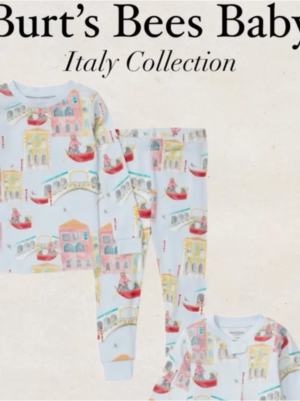 NWT Burt’s Bees pajama set in Venice Italy print size 5T